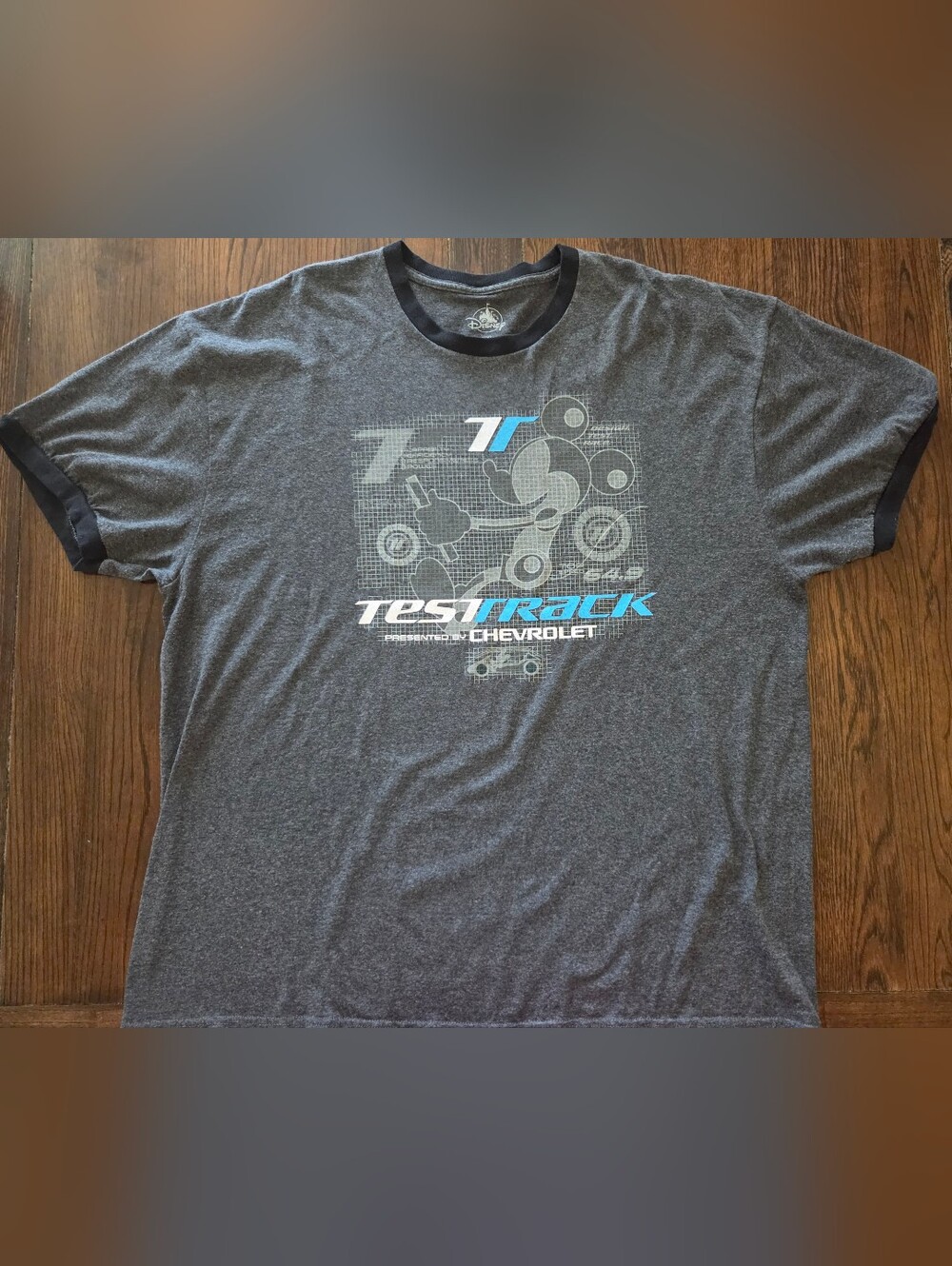 Disney Test Track Graphic Tee - Gray with Blue and White Accents Men's 2XL